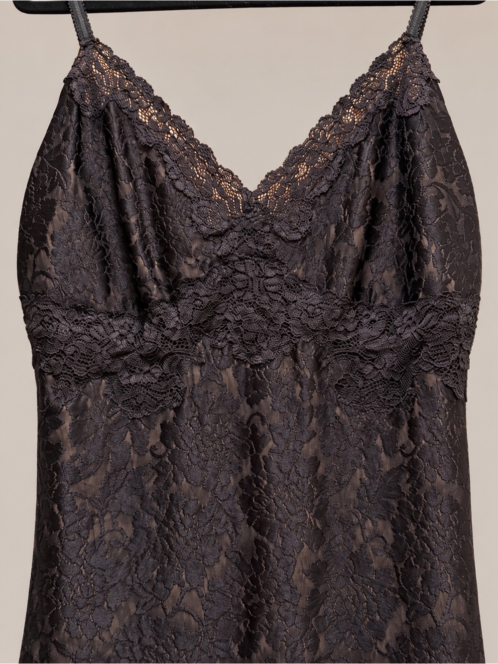Black Floral Lace Slip Dress with Scalloped Hem